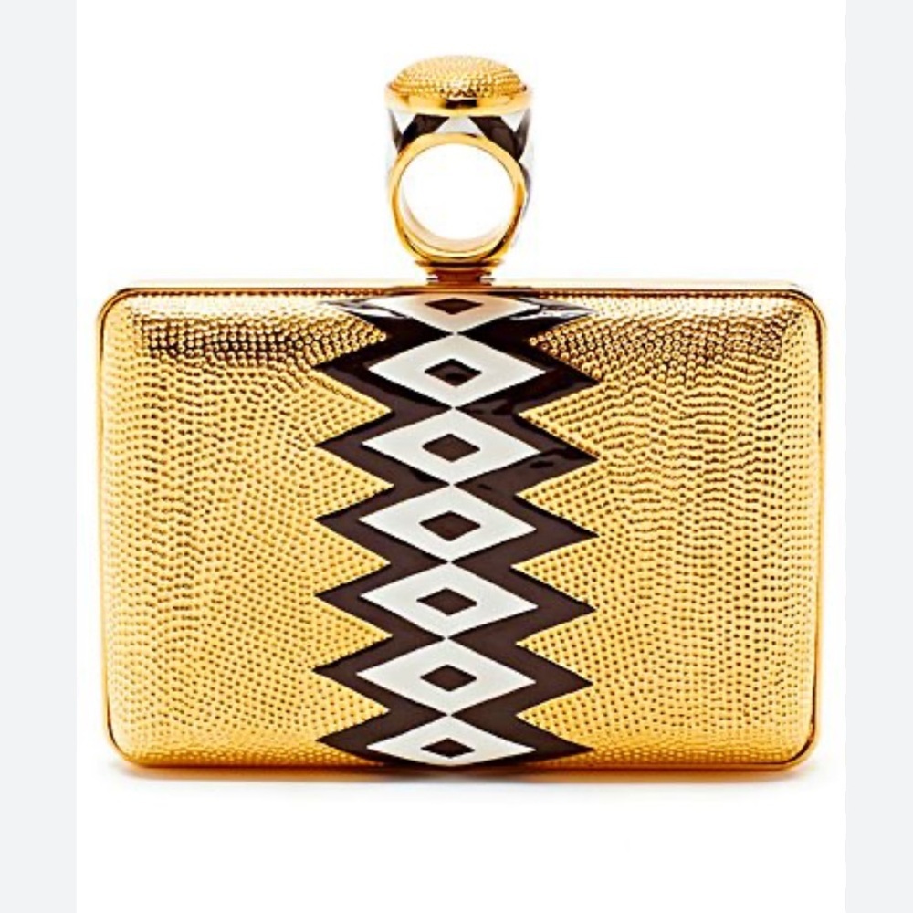Tom Ford Gold Black & white crocodile Geometric ring luxury designer Clutch